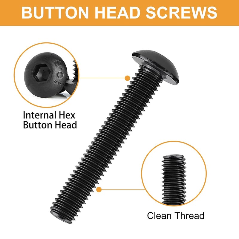 VIGRUE 288PCS M6 M8 Button Head Hex Socket Cap Screws Bolts Nuts Washer Assortment Kit, 10.9 Grade Alloy Steel Black Oxide, Fully Threaded - Image 4